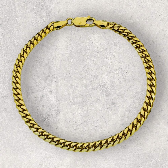 14K Solid Yellow Gold Curb Chain Bracelet - Picture 2 of 3